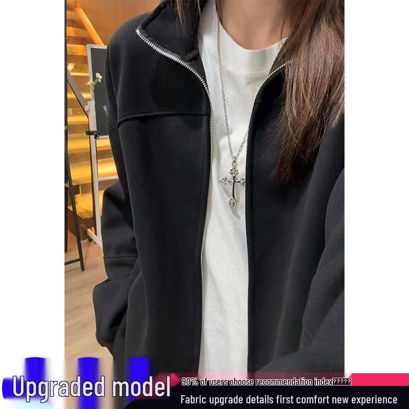 Men s Heavyweight White-Grey Fleece-Lined Oversized Stand-Collar Cardigan Hoodie L