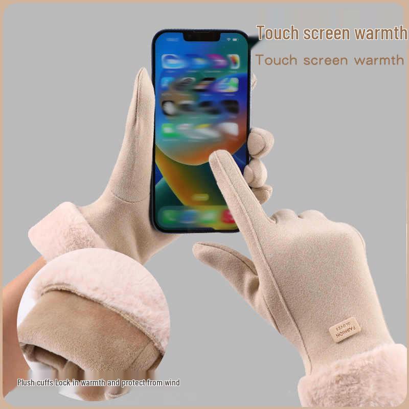 Women's Winter Velvet Warm Touchscreen Cycling Gloves - Cute, Thick, Cold Protection