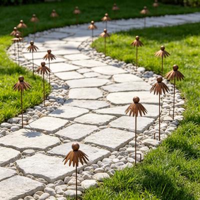 Rustic Metal Coneflower Garden Stake Rusty Iron Yard Art Outdoor Large Wildflower Decoration for Lawn Pathway Patio Planter Decor