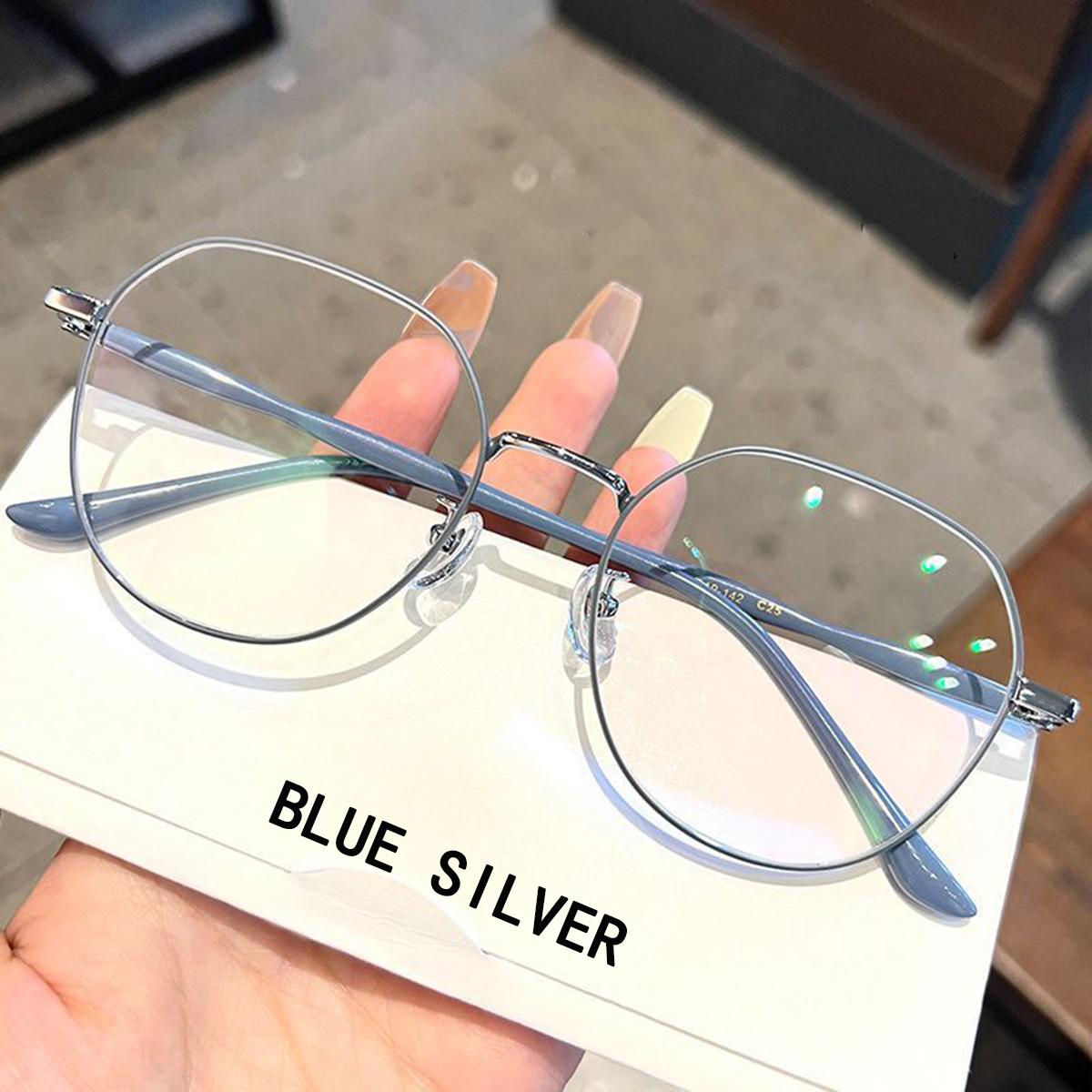 

Полигональные очки женские модные удобные очки в металлической большой оправе Anti-blue lenses синий