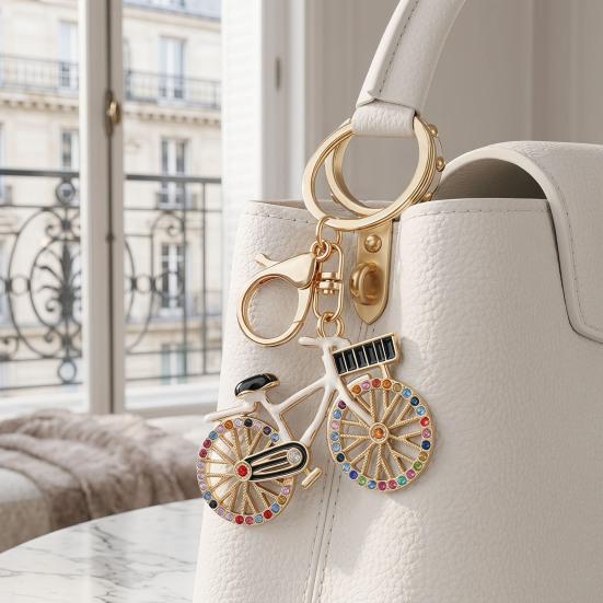 Keychain Pendant Sparkling Rhinestones Bicycle Design Zinc Alloy Key Chain with Lobster Clasp Electroplated Key Holder Backpack Car Accessory