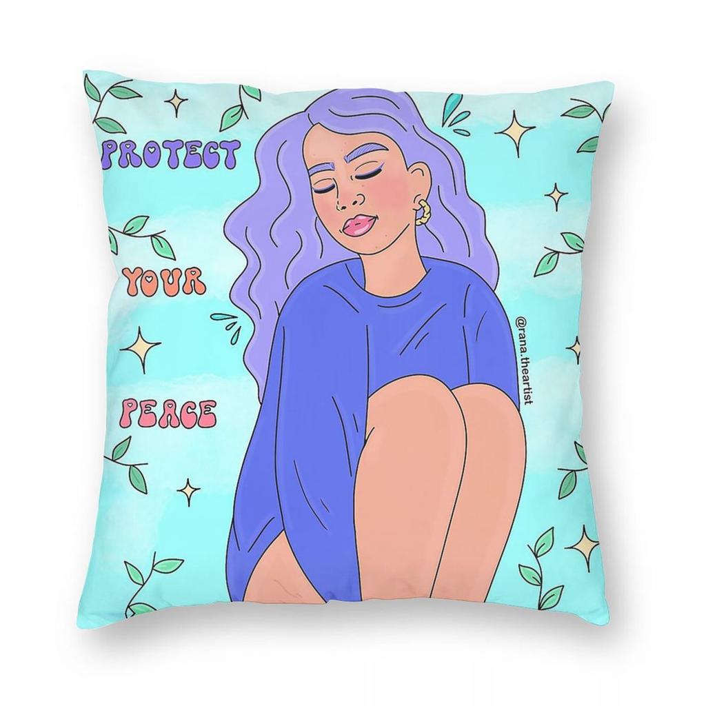 Protect Your Peace Square Pillowcase Polyester Linen Velvet Creative Zip Decor Pillow Case Car Cushion Case