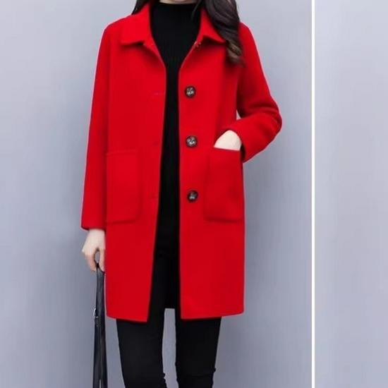 Plus Size Women's Mid-Length Woolen Coat - Loose, Slimming, Age-Reducing for Autumn/Winter 2025