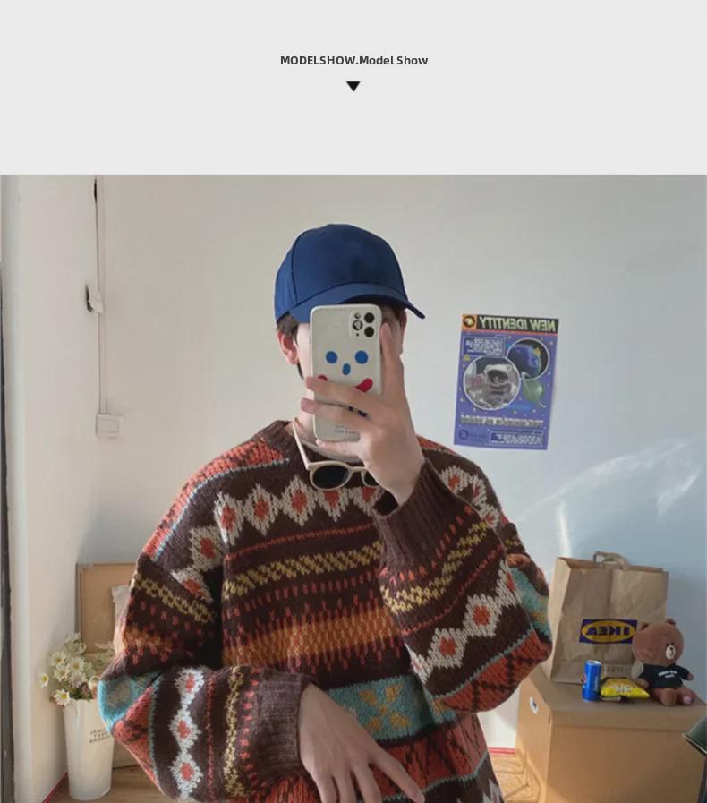 Men's Loose Fit Thickened Knitted Sweater - Korean & Harajuku Style Winter Pullover