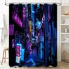 Japanese Tokyo Night City Shower Curtain Anime Streetscape Bathroom Decor Modern Aesthetic Vaporwave Wall Art Backdrop