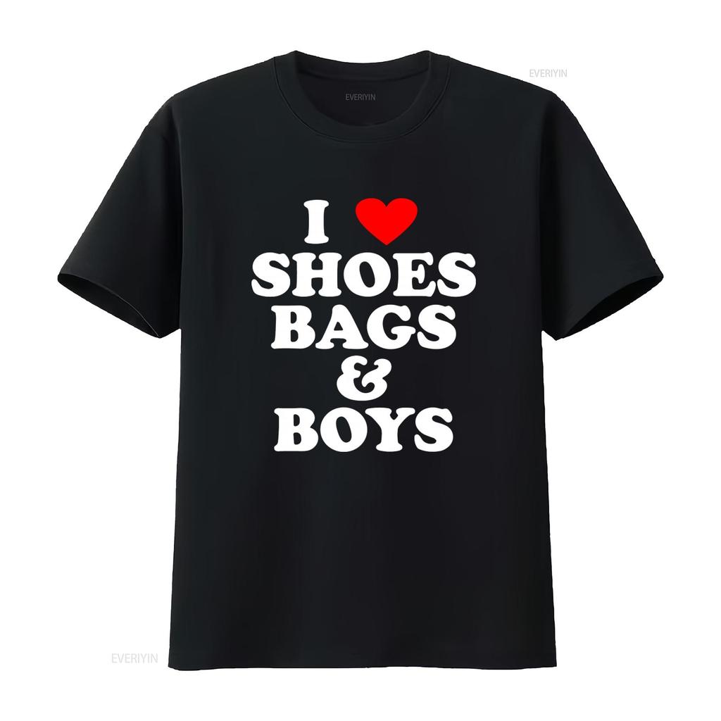 I Love Shoes Bags Boys Cotton T Shirt Vintage Washed Stretched Designer Clothes Graphic Comfortable Soft Top For Everyday Wear