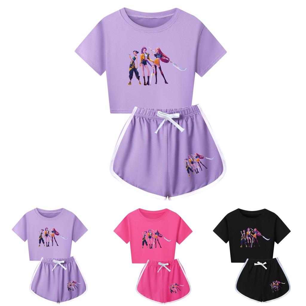 Set Pigiama a Maniche Corte con Pantaloncini Stampa Demon Hunters Kpop per Bambino in Misto Poliestere Cotone per Pigiami di Famiglia