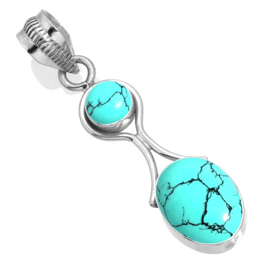 925 Sterling Silver Pendant Women Gemstone Handmade Jewelry Halloween Gift Blue Green Purple Copper Turquoise Pearl Lapis Mother Of Pearl Victorian