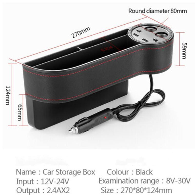 Scaun de mașină Gap Organizator din piele Cutie de depozitare multifuncțională Buzunar pentru crăpătură pentru scaun Consolă centrală Încărcător USB dublu Tensiune auto