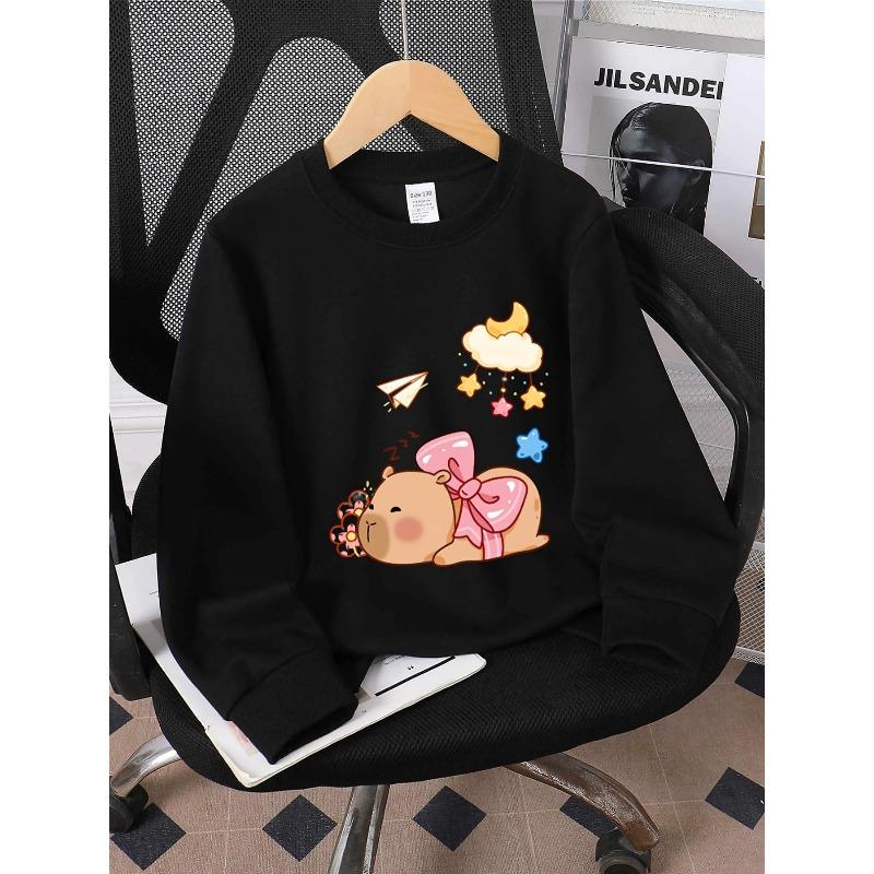 Kids Sweatshirt Crewneck Sweatshirt for Girls Featuring a Bear Adorned with a Bow And Stars. It'S Machine Washable
