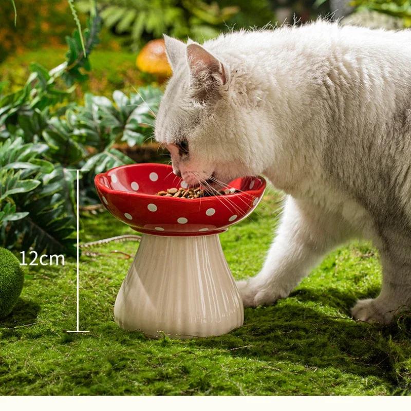 Cat Bowl Ceramic Mushroom Bowl Water Dog Food Bowl High Foot Protection for Cervical Spine Pet Supplies