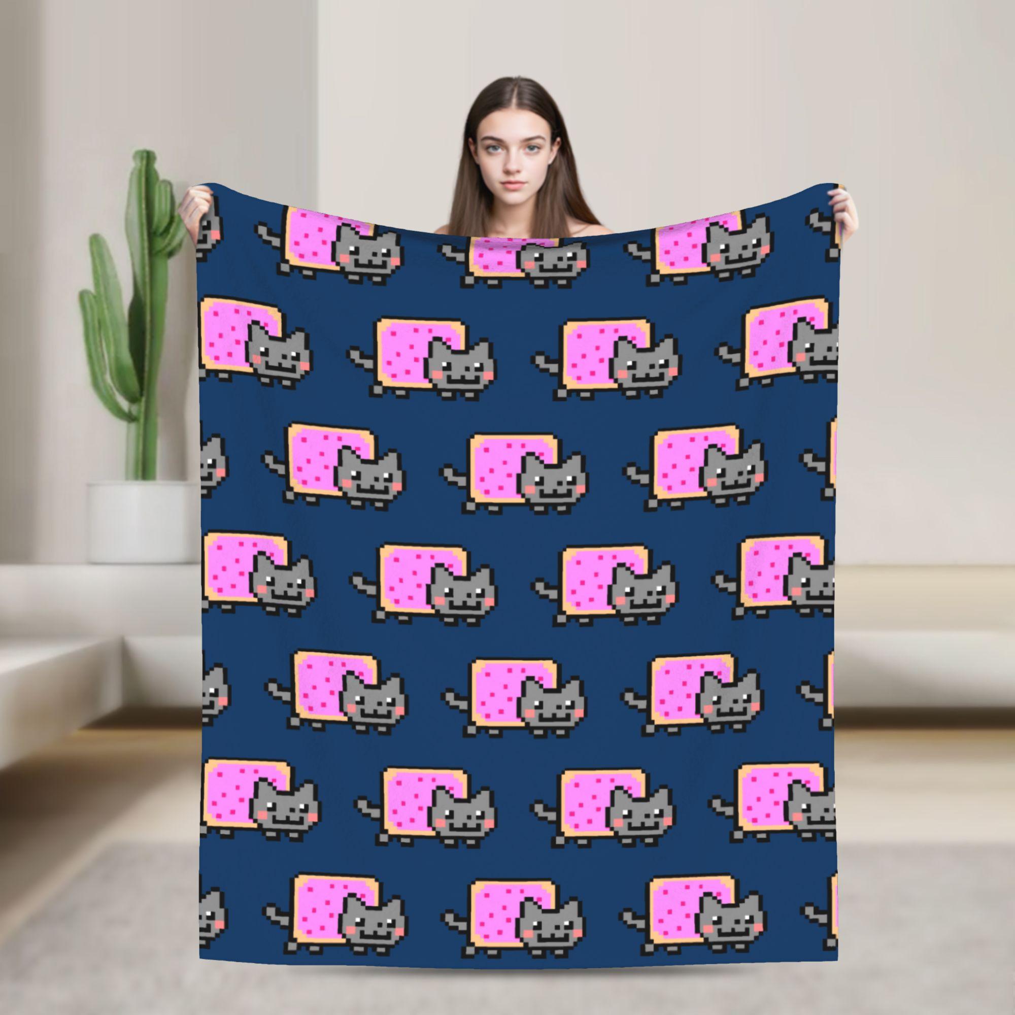 

Cat Rainbow Pixel Blanket Flannel Spring Autumn Nyans Portable Lightweight Throw Blanket for Bed Office Plush Thin Quilt 100x150cm