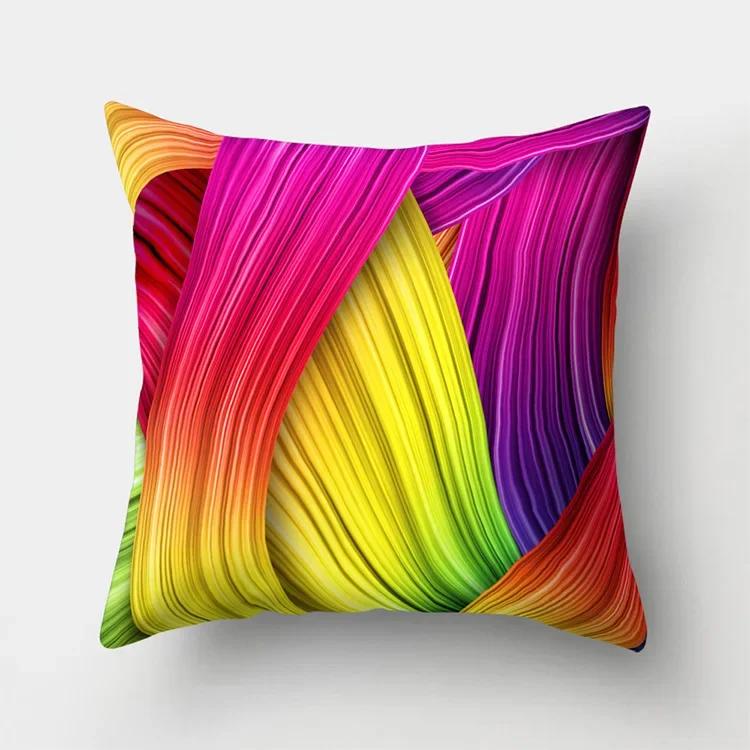 Rainbow Pillow Cushion, Multi-color Geometric Feathers, Polyester Home Decoration, Sofa Pillow 40544