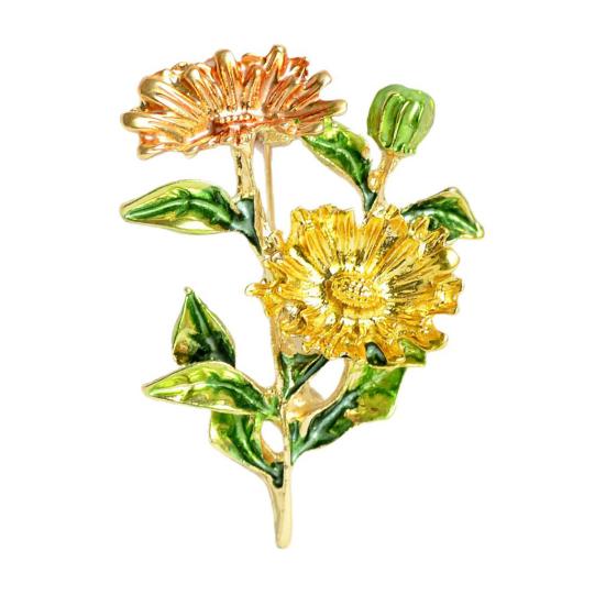 Brooch Pin Enamel Coloring Three Chrysanthemums Design Zinc Alloy Pin Coats Suits Sweaters Dresses Badge Party Accessory B