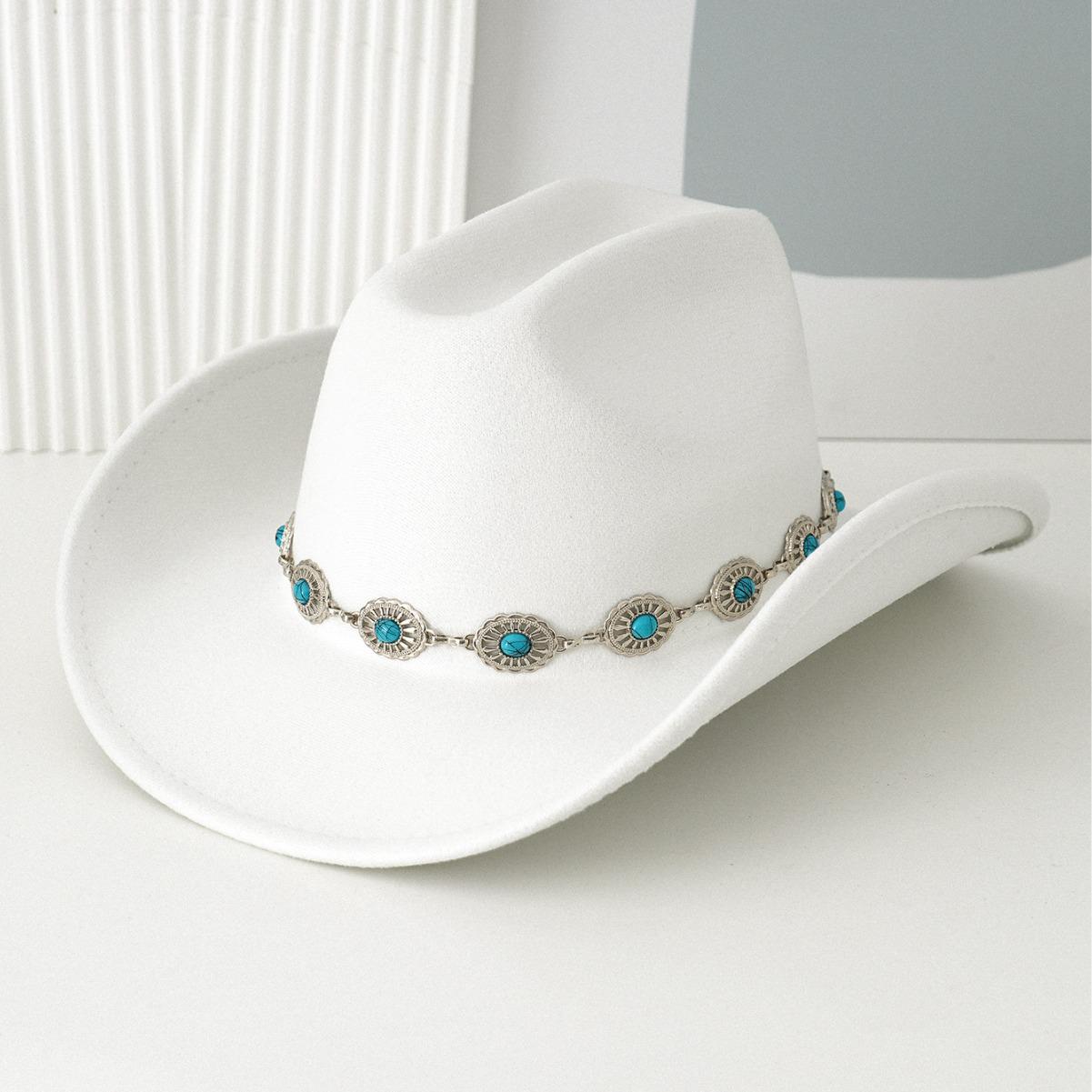 

Bohemian Style Turquoise Fedora with Wide Brim for Men and Women M (56-58cm) білий
