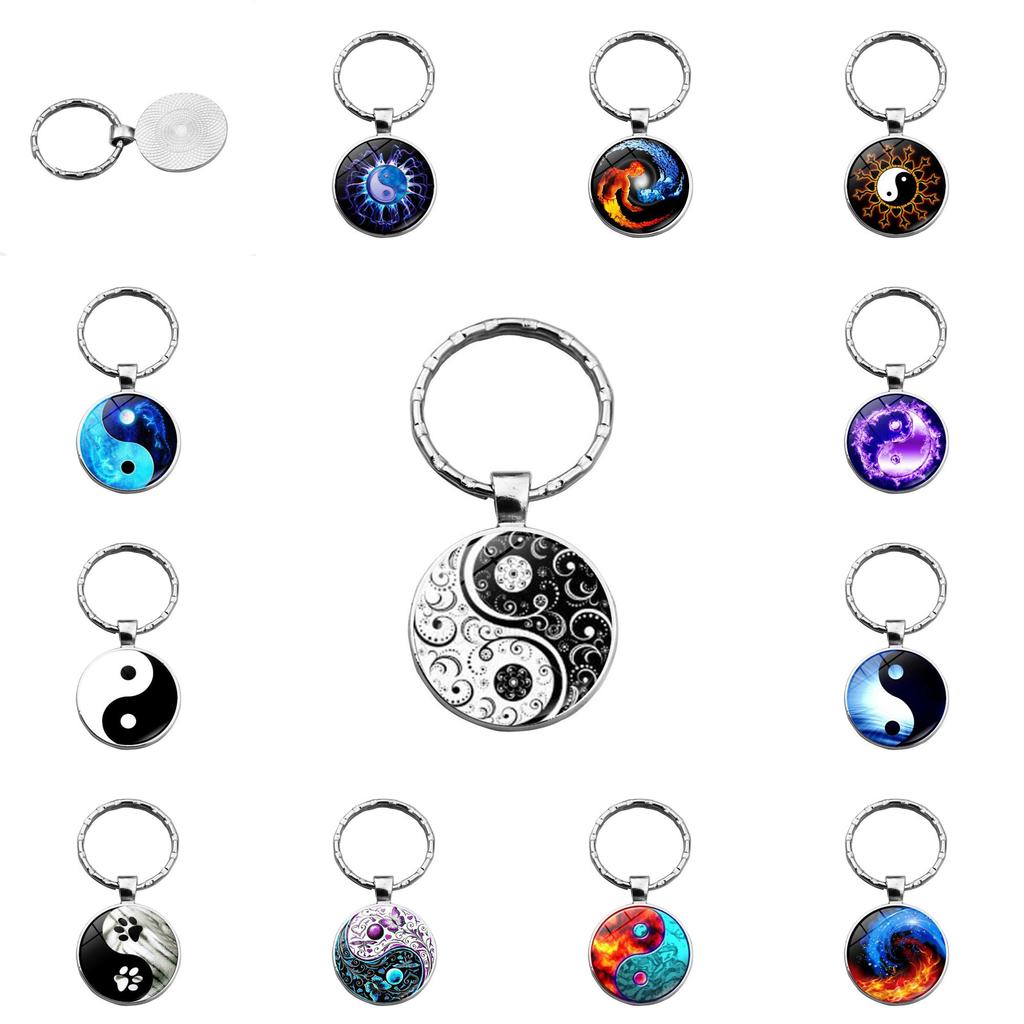 Chic Yin Yang Taiji Time Gem Keychain Zinc Alloy Key Ring With Unique Colors