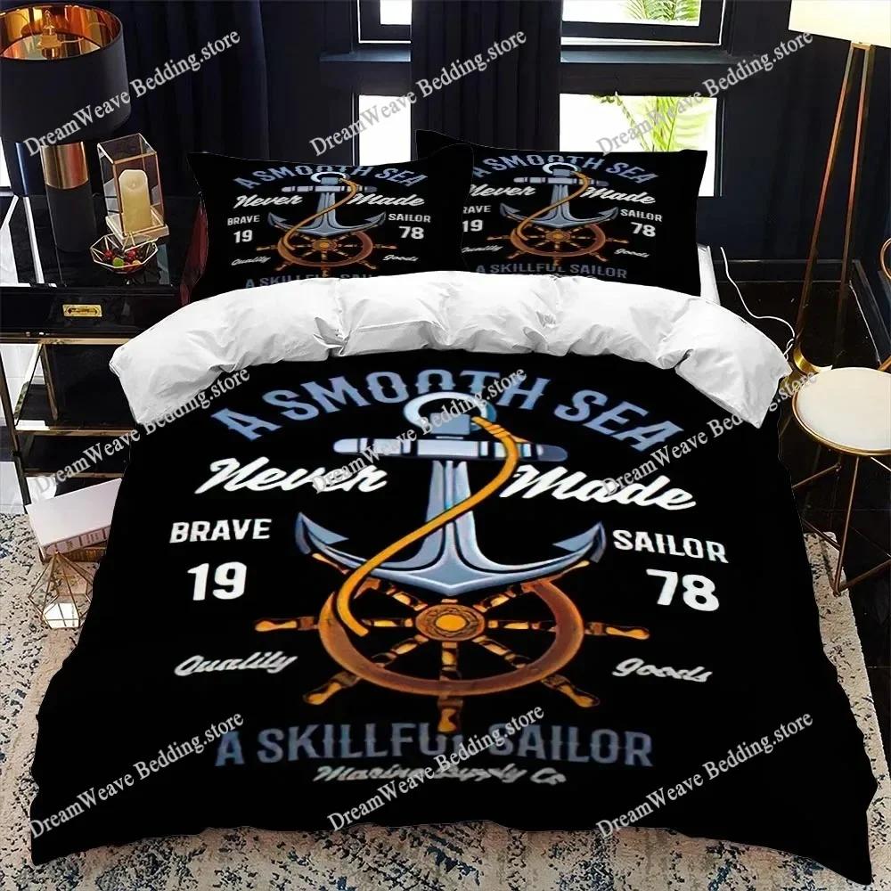 Nautical Ocean Anchor Bedding Sets 2025 Ocean Spirit Duvet Cover Bedding Set King Queen Bed Linen with Pillowcase Bedclothes9639