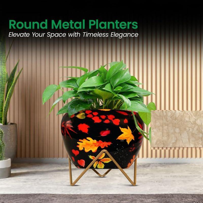 Metal Flower Vase Planter Pot with Iron Stand, Pots for Plants, Plant Pots for Home Decoration, Succulent Pot, Indoor Planter Balcony Garden Decor