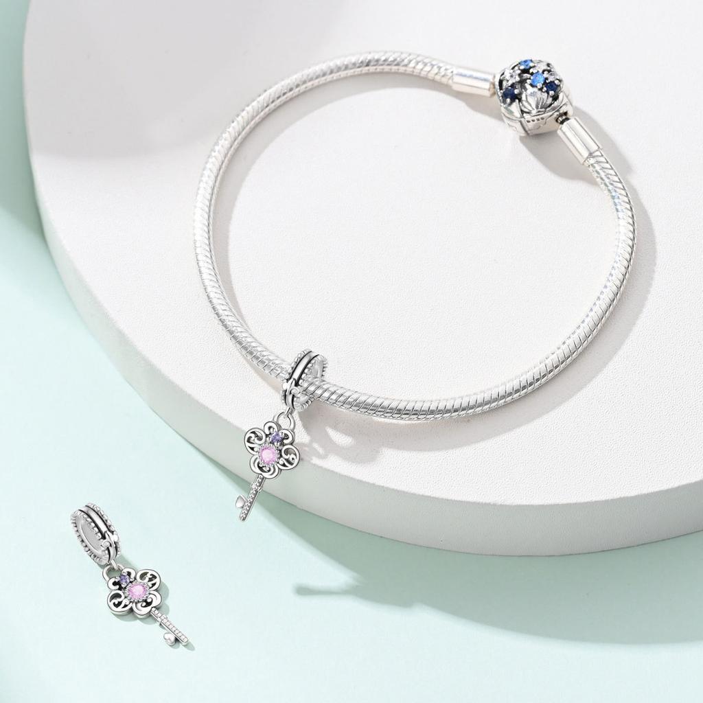 New 925 Silver Jewelry Accessories Bracelet Romantic Classical Butterfly Cross Key Pendant Beaded Bracelet