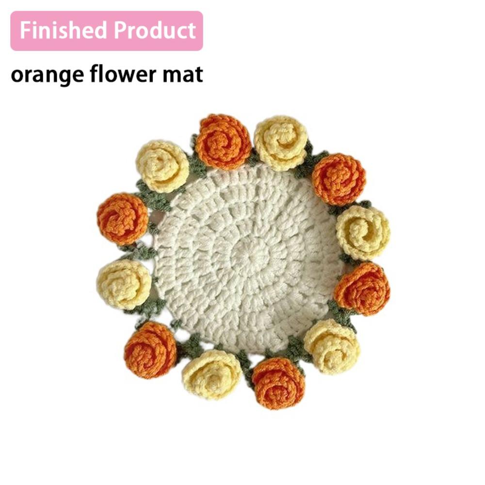 Creative DIY Rose Bouquet Coaster Hand Knitted Mini Crochet Flower Pot Flower Coasters Mother's Day Gift
