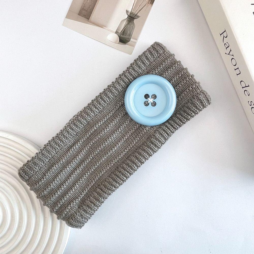 Wide Band Knit Headband Colorful Button Hair Wrap Durable Warm Hair Band Winter Daily Wear