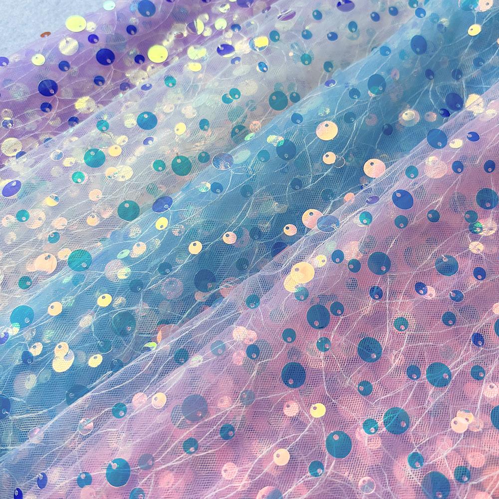 59x17.7in Glitter Multicolor Sequin Mesh Fabric Fashion Embroidery Holographic Material For DIY Wedding Party Dresses Decoration