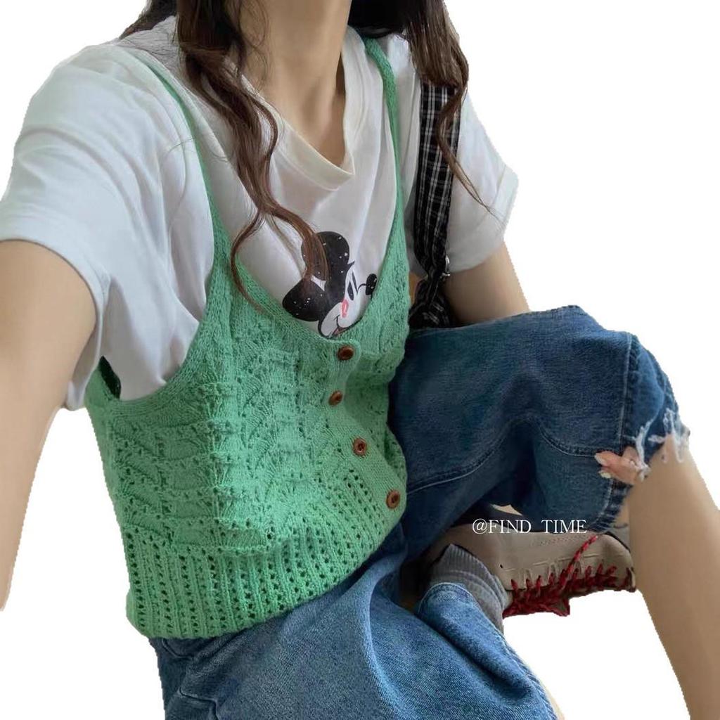 Herbst 2025 Wellenmuster Strickweste: Koreanischer Stil einreihiges Lagen-Tanktop