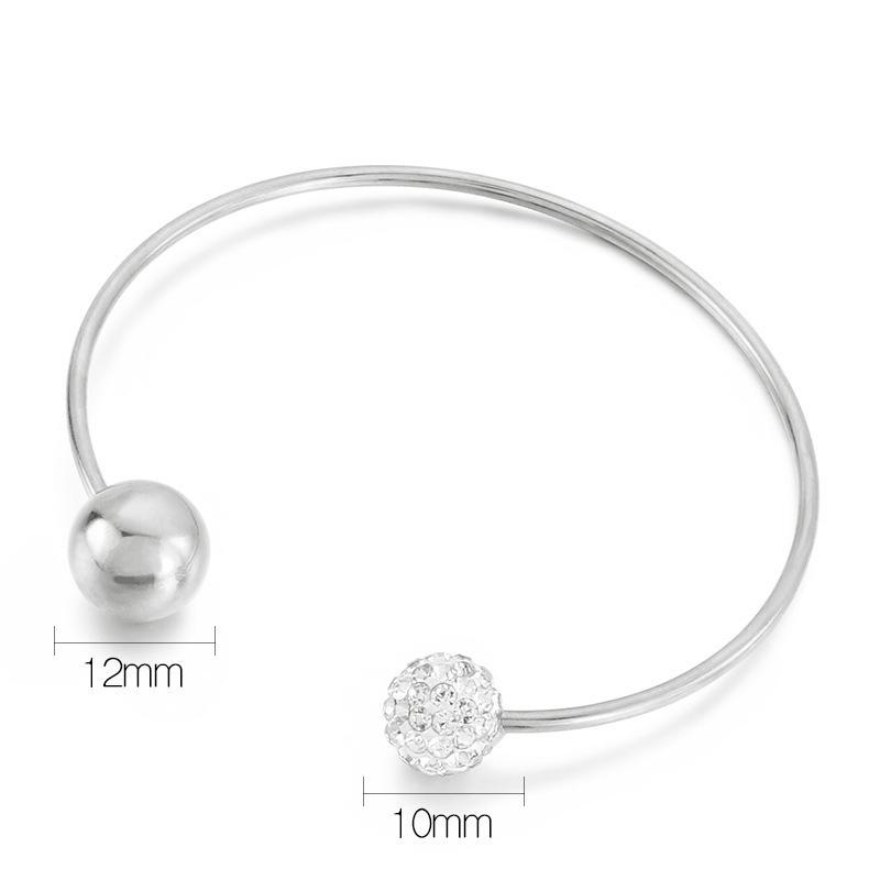 Titanium Steel Openable C-Shaped Bracelet with Diamond Round Beads