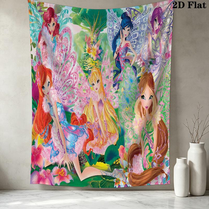 Winx Club Wall Tapestry Aesthetic Wall Hanging Printed Fabric Blanket Decorative Tapestries For Bedroom Living Room Home Decor