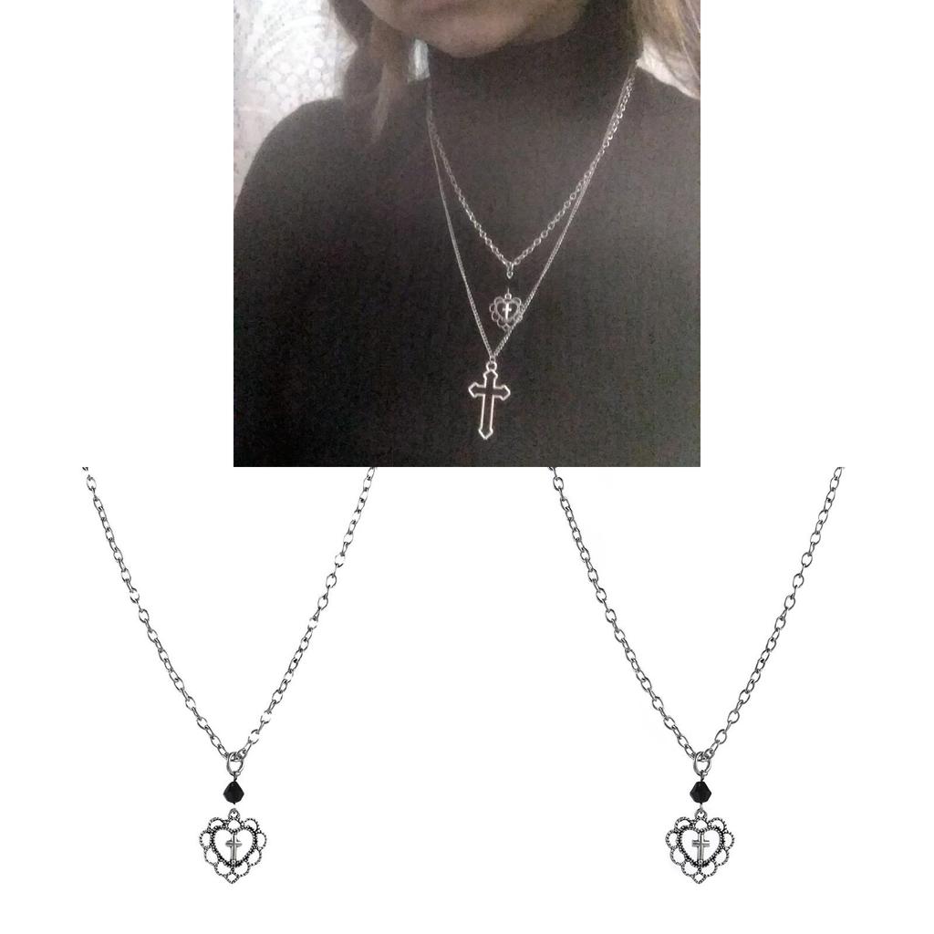 Gothic Punk Style Heart Cross Pendant Necklace With Alloy Chain For Women And Men