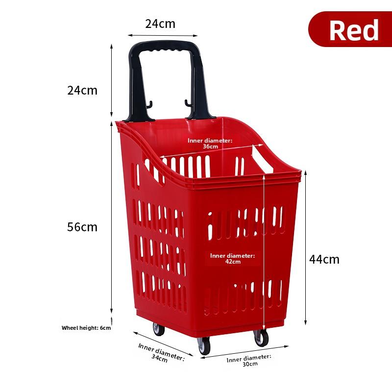 Thickened Plastic Shopping Basket with Wheels Handheld KTV Basket Convenience Store Caddy Vegetable Basket Pull Rod Basket