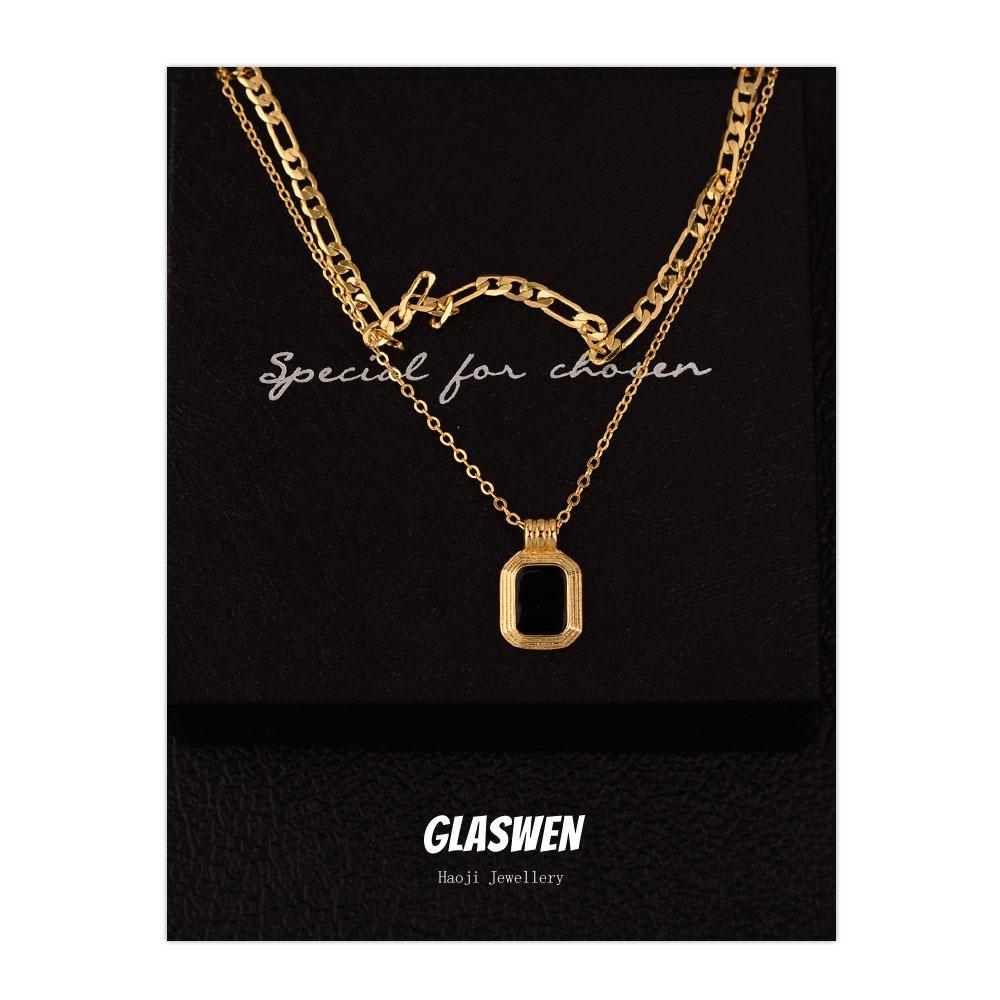 French Light Luxury Black Epoxy Cold Wind Gold French Double-Layer Necklace Femininity Simple Niche Design Jewelry