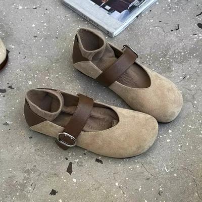 Retro vielseitige Ein-Wort-Mary-Jane-Damenschuhe mit flachem Ausschnitt, neue einpedalige flachsohlige bequeme Ballerinas