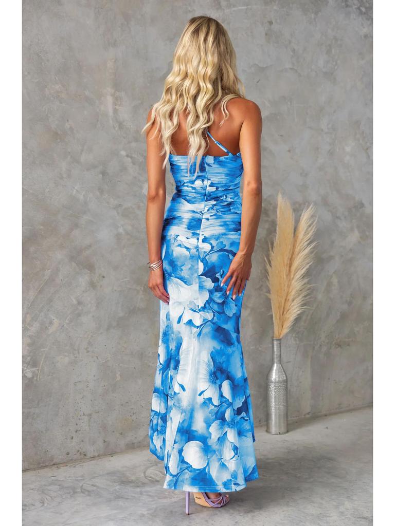 2025 Women's One-Shoulder Elastic Print Dress - European & American Spring/Summer Collection