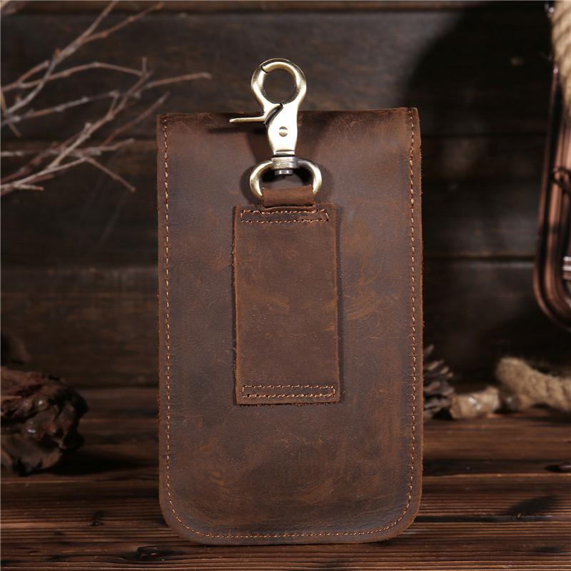 Top Layer Crazy Horse Leather Genuine Leather Men's Retro Mobile Phone Outdoor Mobile Wallet Small Waist Bag Shoulder Bag