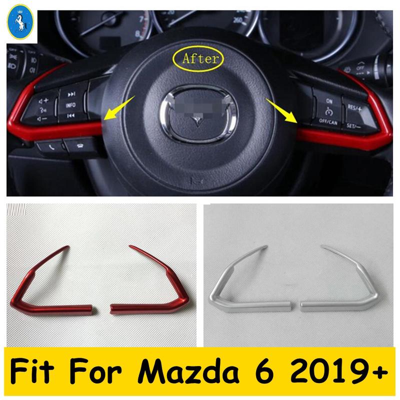 Auto Steering Wheel Button Decor Stripes Cover Trim For Mazda 6 - 2024 Matte / Red / Carbon Fiber Look Interior Accessories