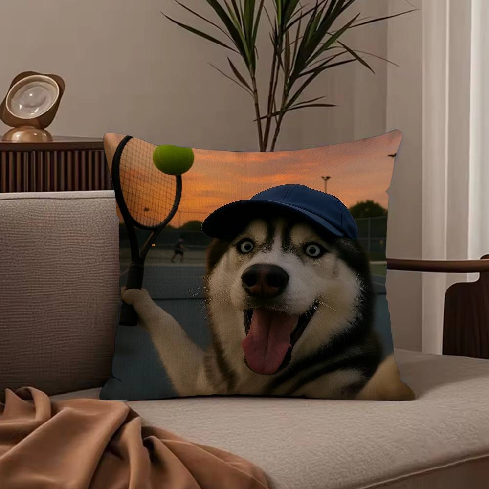 Funny Anime Cat&Dog Pillow Case Anti-dustmite Pillowcase Invisible Zipper Silky Short Plush Sofa Cushion Cover