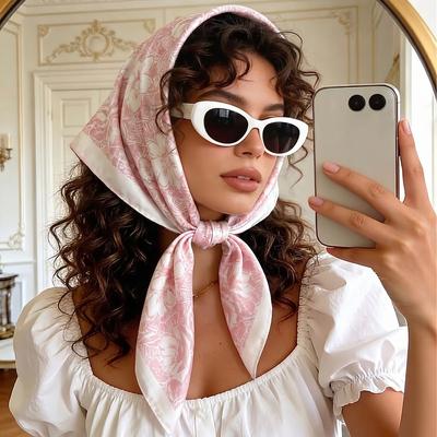 Square Scarf Hijab Headscarf Bandana Handkerchief Silk Scarves Woman Fashion Windproof Shawl Turban Headband Classic Retro