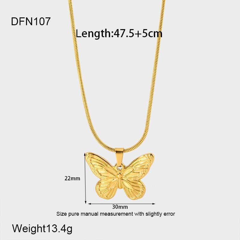 European and American Retro Versatile Plated 18k Gold Butterfly Pendant Necklace Stainless Steel Jewelry Niche Design Stacked Sweater Chain