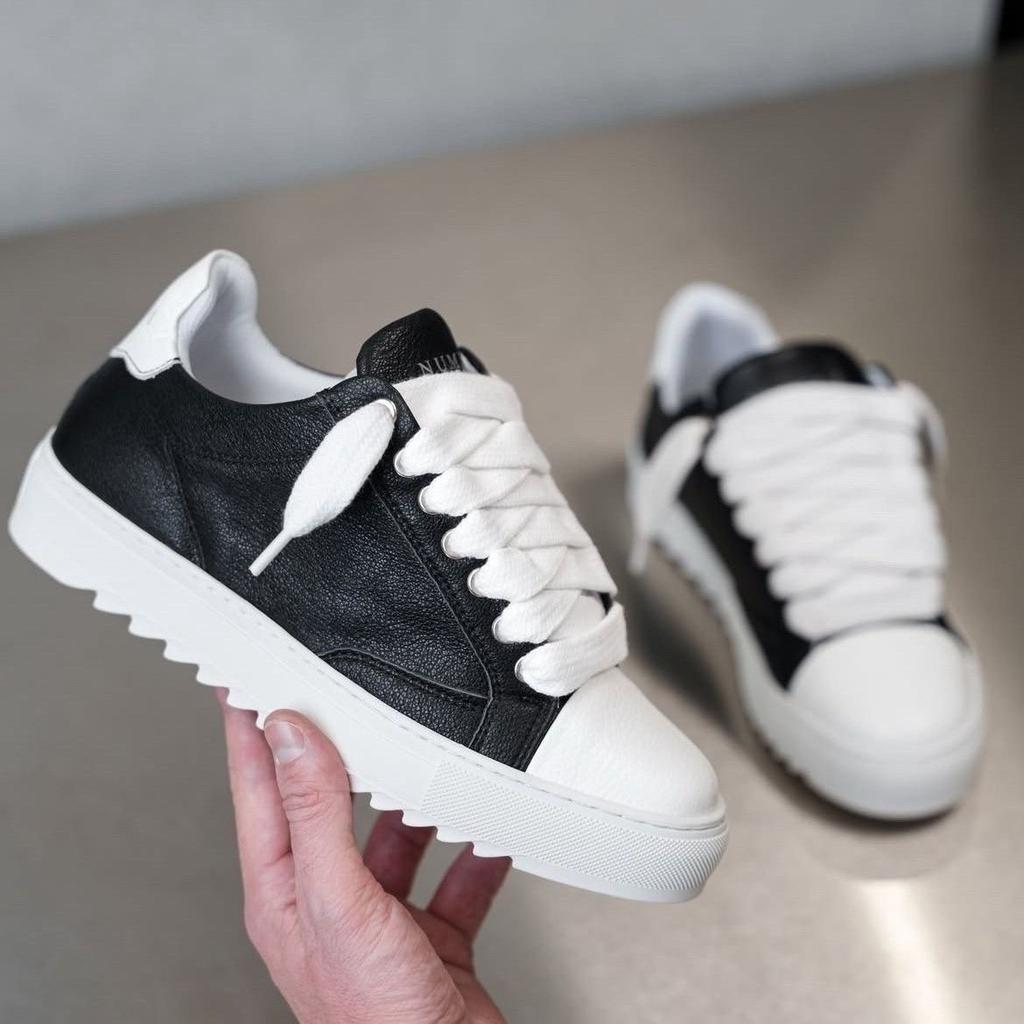 Thick Baseplate Shoes Men'S And Women'S Leather Color Matching Lace-Up Light Luxury Casual Shoes Versatile Trendy Sports Shoes