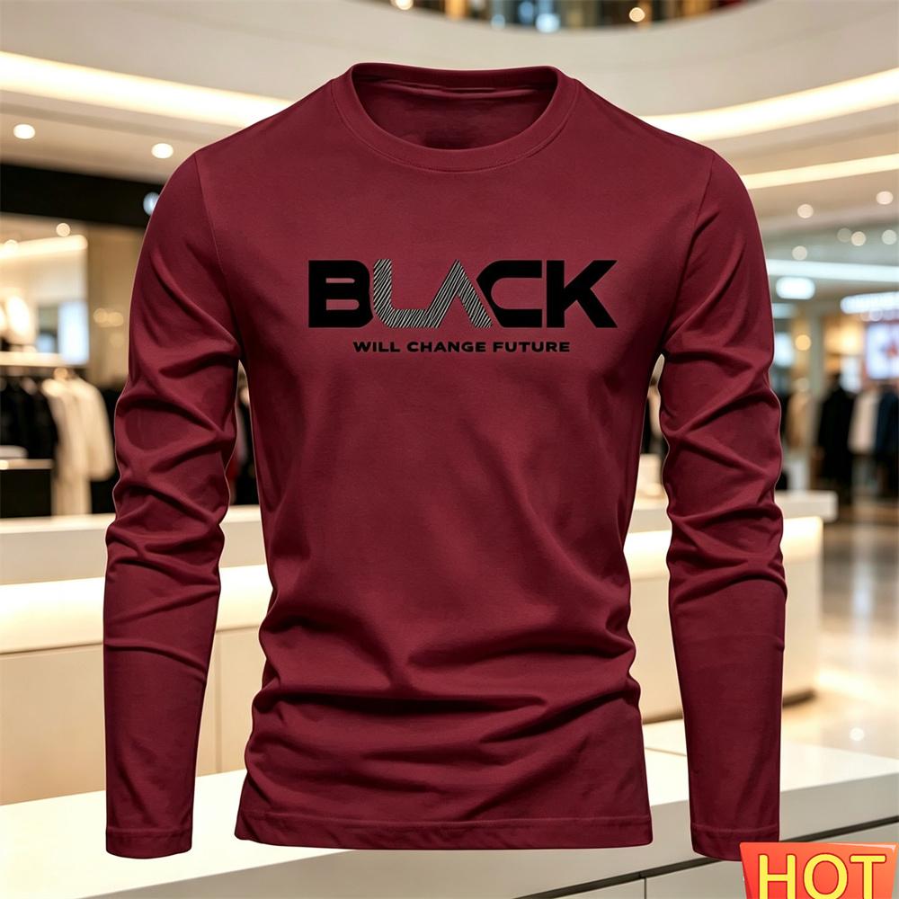 Autumn Summer Loose Tops Men's Long Sleeved T-shirt Letter Pattern Round Neck T-shirt Versatile T-shirt Fashion Men Clothing