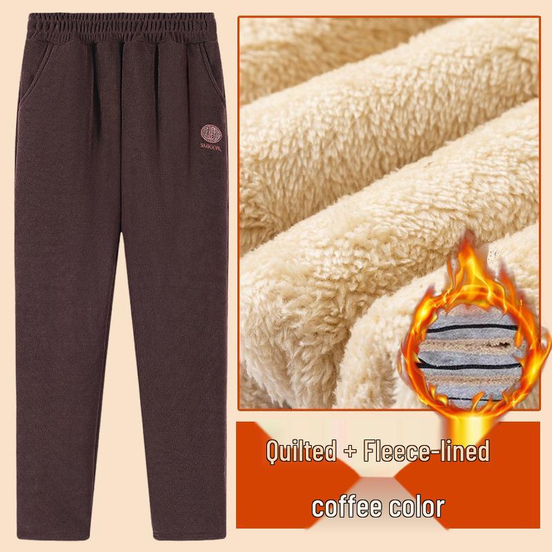 Mom's Plus Size Velvet Corduroy Pants for Middle-Aged Women - Warm, Loose Fit for Autumn/Winter