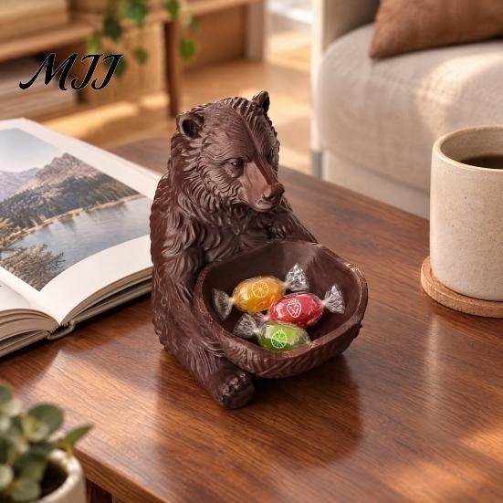 Festive Bear Ornament for Display 3D Printed Brown Trinket Bowl, Key Holder, Desktop Storage Dish Practical Candy Small Items, Cute Animal