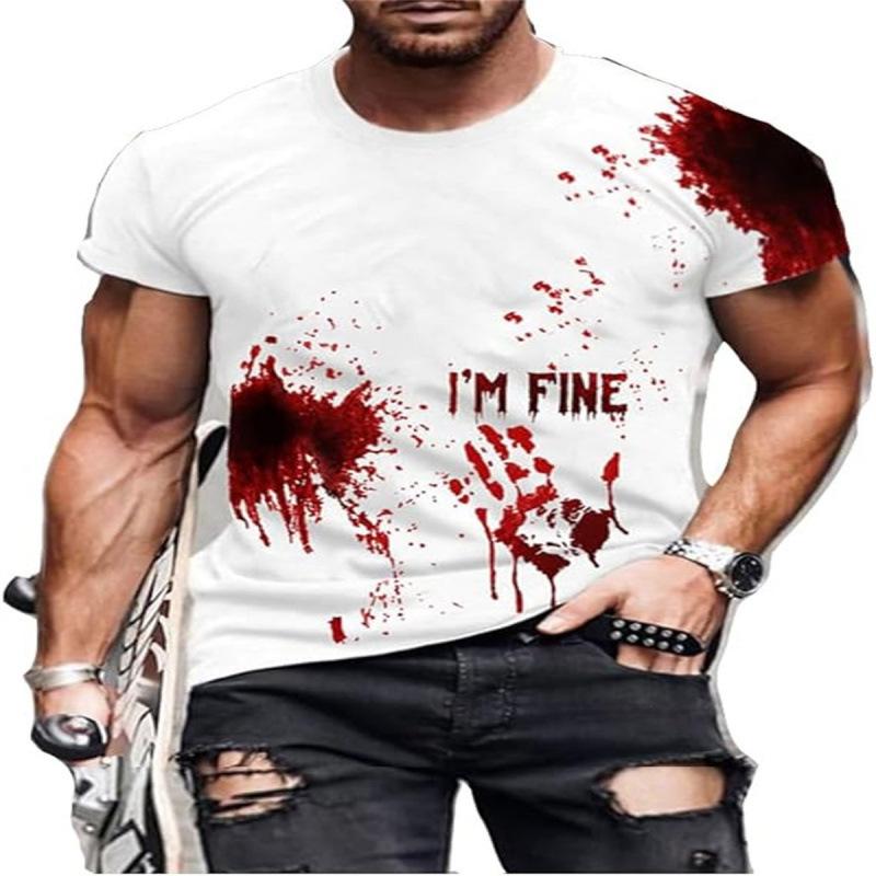 New Summer Short Sleeve Men's D Letter Halloween Theme Digital Printing T-Shirt Men
