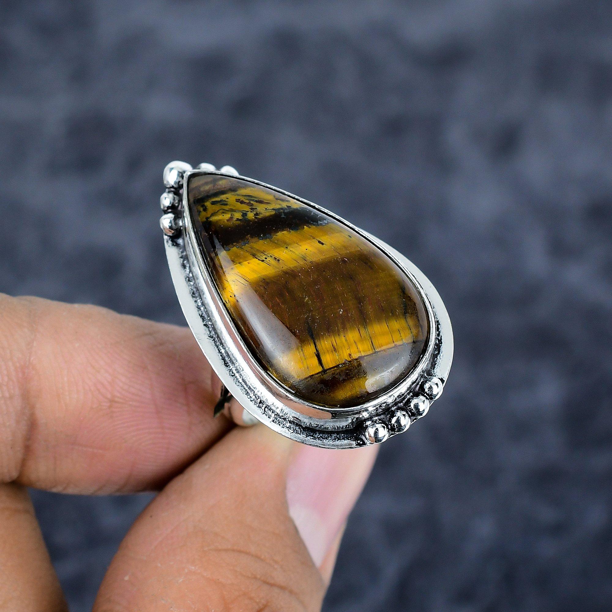 

Tiger Eye Gemstone Handmade 925 Sterling Silver Jewelry Ring Size 7.5 M-2829