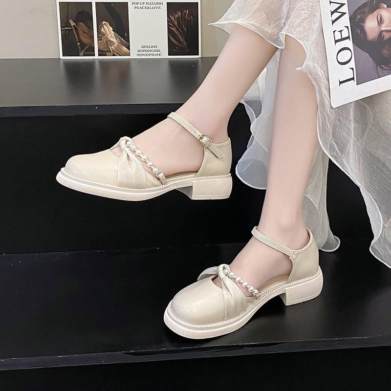 Mary Jane shoes women's small skirt leather shoes flat single shoes bag head sandals summer French style with fairy new 2025