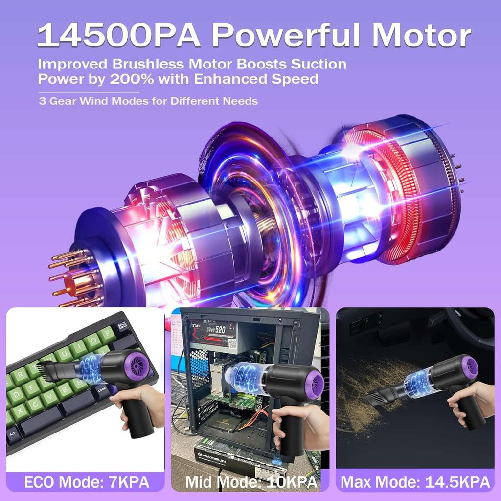 14500PA Computer Vacuum Cleaner Keyboard Cleaner Compressed Air Duster - Cordless Handheld Mini Vacuum For PC/Laptop Cleaning - Portable Air Duster
