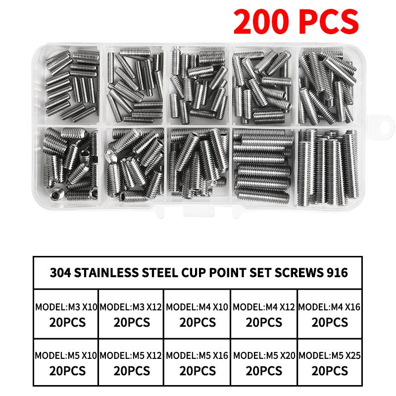 304 Stainless Steel Cup Point Set Screws Kit, Hex Socket Allen Key Grub Screws Assortment , M3 M4 M5 M6 M8 M10 Sizes, DIN 916