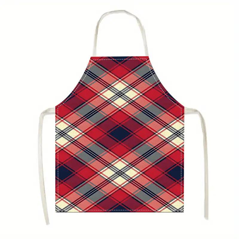 1pc, Red Plaid Tartan Pattern Apron Linen Unisex Kitchen Cooking Apron For Men Women Scottish Checkered Design BBQ Grill Gift