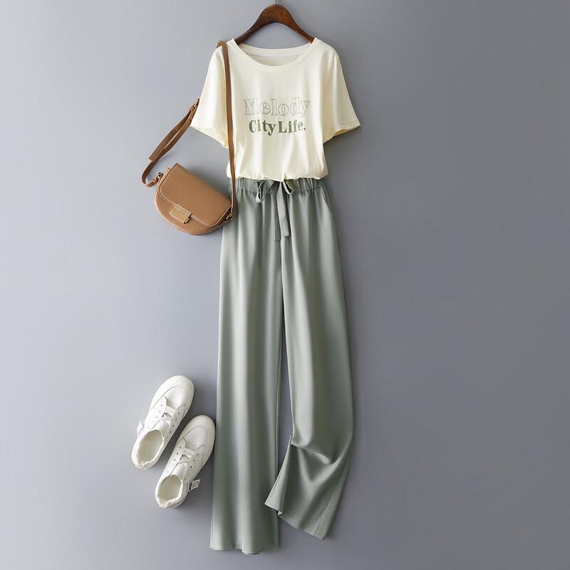 

Women s Simple Letter T-shirt & Pants Two-Piece Set 2XL